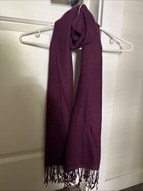 Vintage Plum 100% Pure Wool Oversized Blanket Scarf Tassel Fringe XL